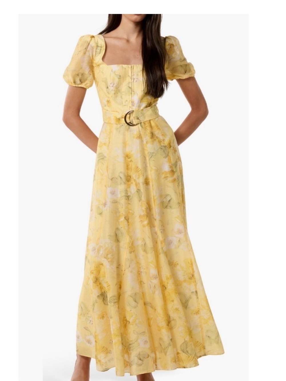 Ever New Yellow Floral Puff-Sleeve Belted Maxi Dress